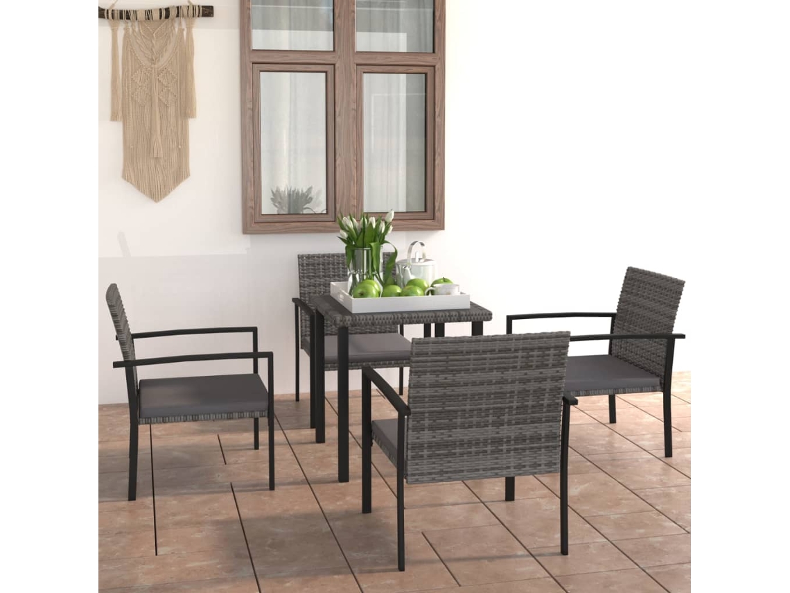 Conjunto 5 Pcs De Jantar Para Jardim Vime Pe Cinzento Dkd Home Decor