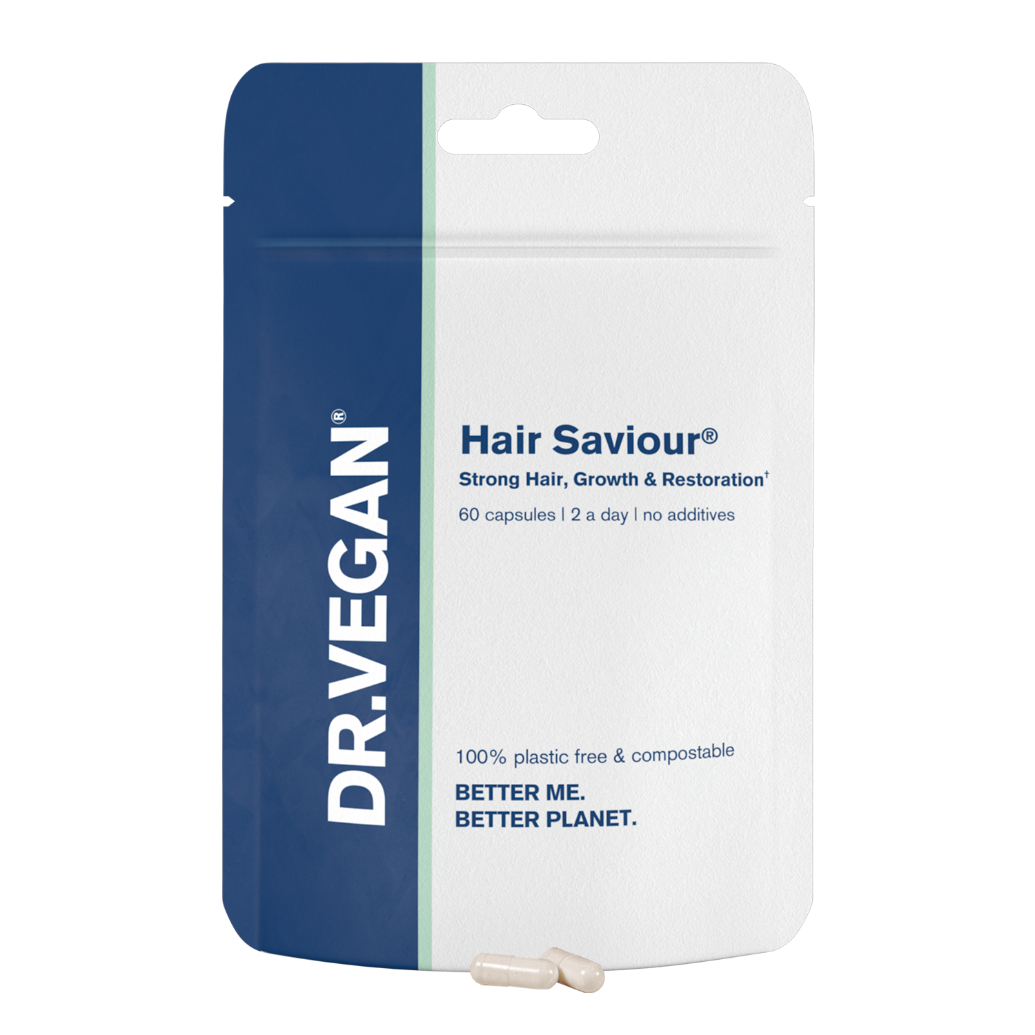 Suplemento Alimentar DR.VEGAN® Hair Saviour - Incluindo MSM 400mg - AnaGain 100mg - Biotina 900mcg - Extrato de Saw Palmetto 150mg - 60 caps - Duas por dia