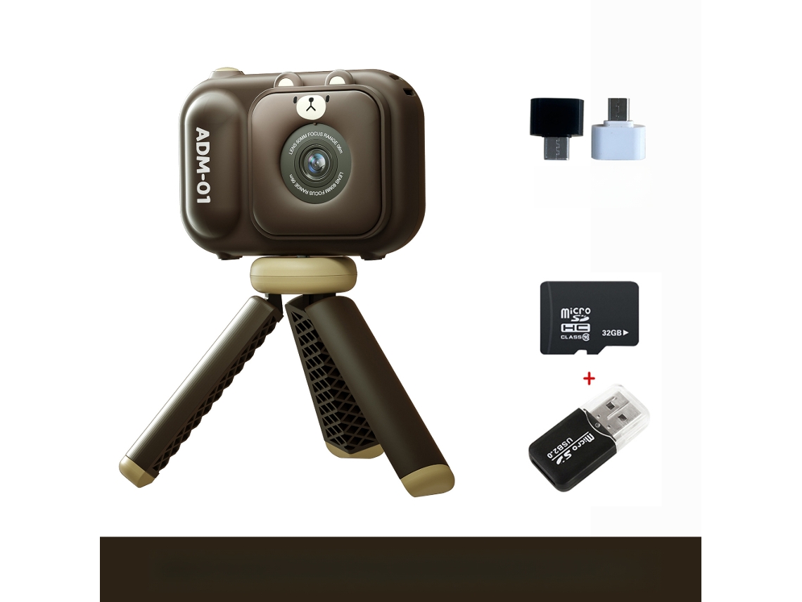 Máquina Fotográfica Infantil Mini Digital 4800w Hd Pixel 24 Polegadas Com Tripé 32g Marrom Cuich