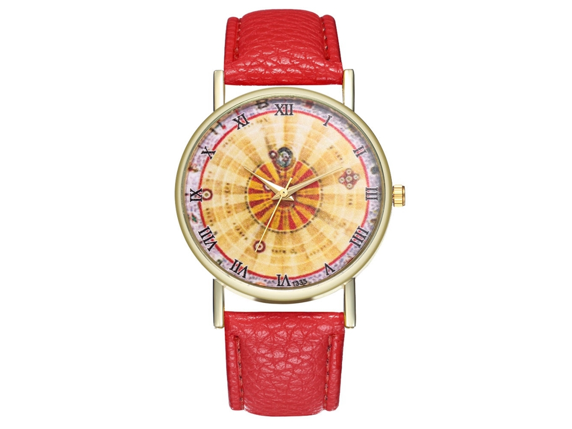 Relógio de quartzo unissex Zhoulianfa com pulseira de couro PU e mostrador com numerais romanos (vermelho)