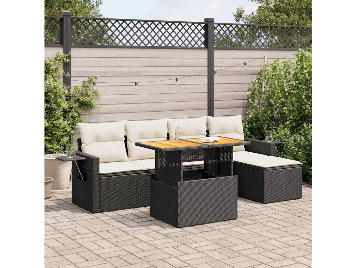 Vidaxl 6 Pcs Conjunto Sofás De Jardim C/ Almofadões Vime Pe Preto