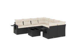 Conjunto de 9 Sofás para Jardim com Almofadões Vime Pe Preto MAISON EXCLUSIVE (9 pcs)