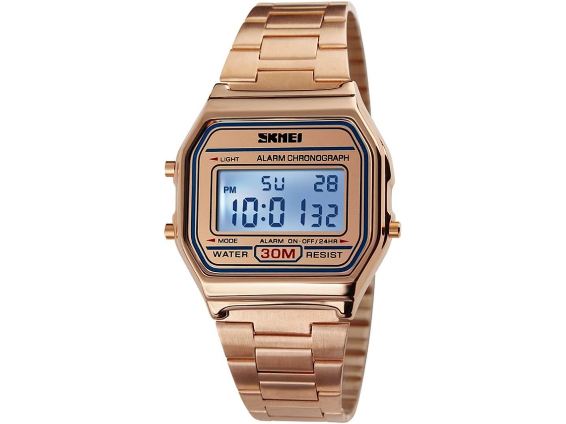 Lurelia Relógio Digital, Visor Digital, Led, Cronómetro, Alarme, Data/calendário, 33 Mm, 7mm, Aço Inoxidável, Resistente À Água 30m, Prata