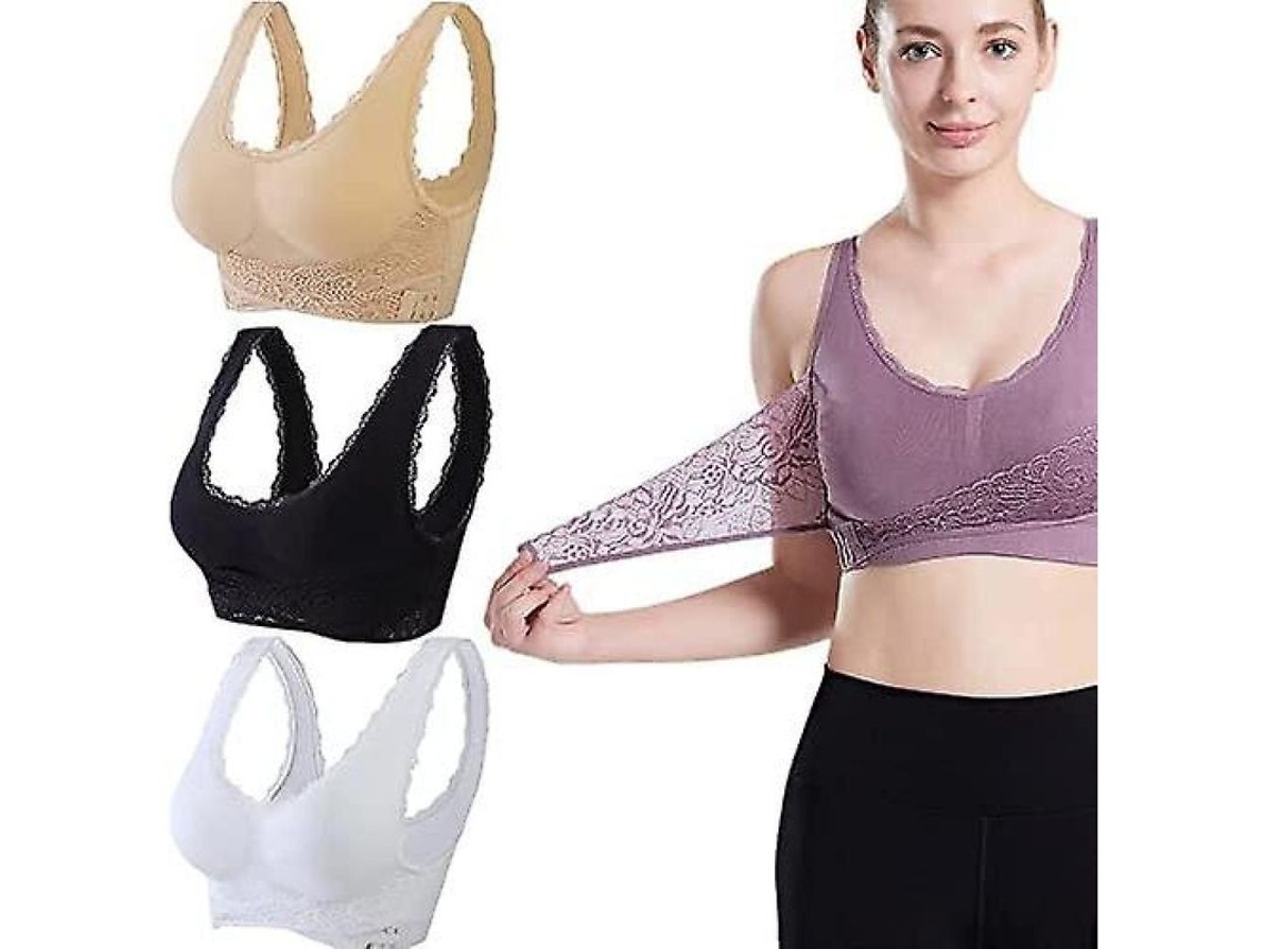 2026-3 Peças Brassiere De Modelagem Com Turmalina E Elevação Potente, Sem Arcos, Cremallera Lateral Frontal Com Renda Xxxl Blanco Negro Beige