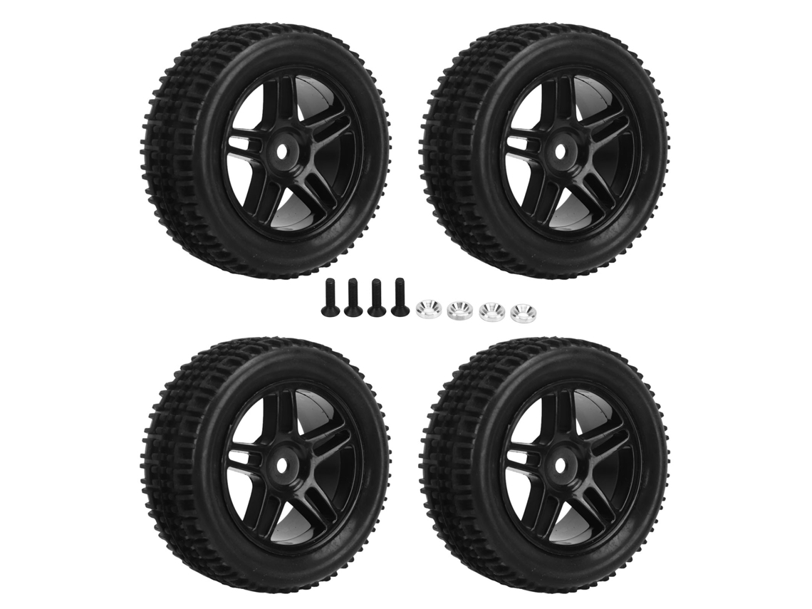 Conjunto De Pneus De Borracha E Rodas 12mm Para Carro Rc 1/16, 4 Peças, Substituição, Acessórios Rc Preto