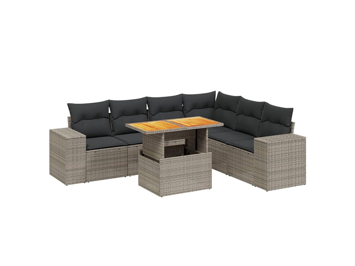 Conjunto de 7 sofás para jardim com almofadões Vime Pe Cinzento MAISON EXCLUSIVE (7 peças)