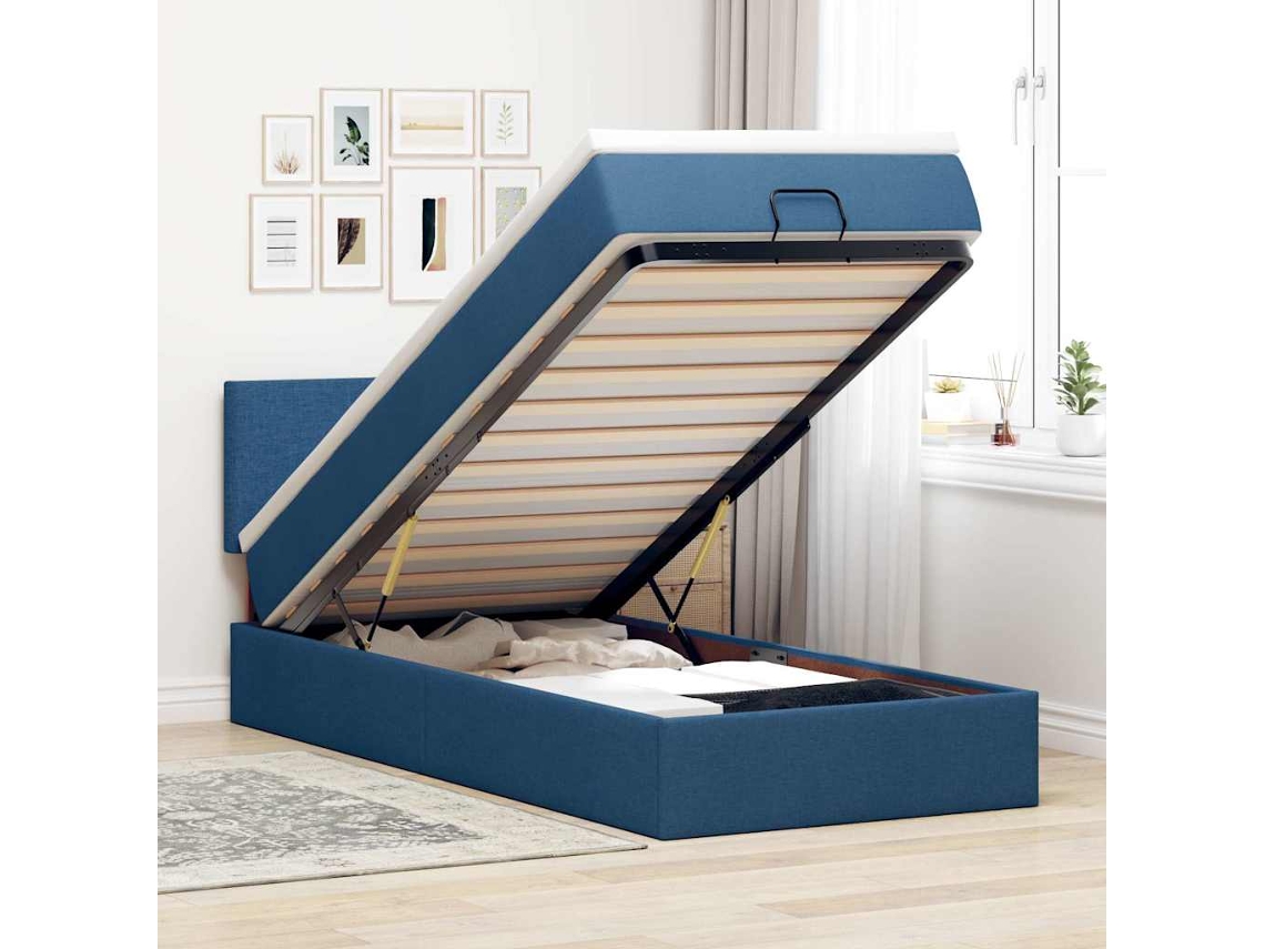Vidaxl Cama Otomana Com Colchão 100x200 Cm Tecido Azul