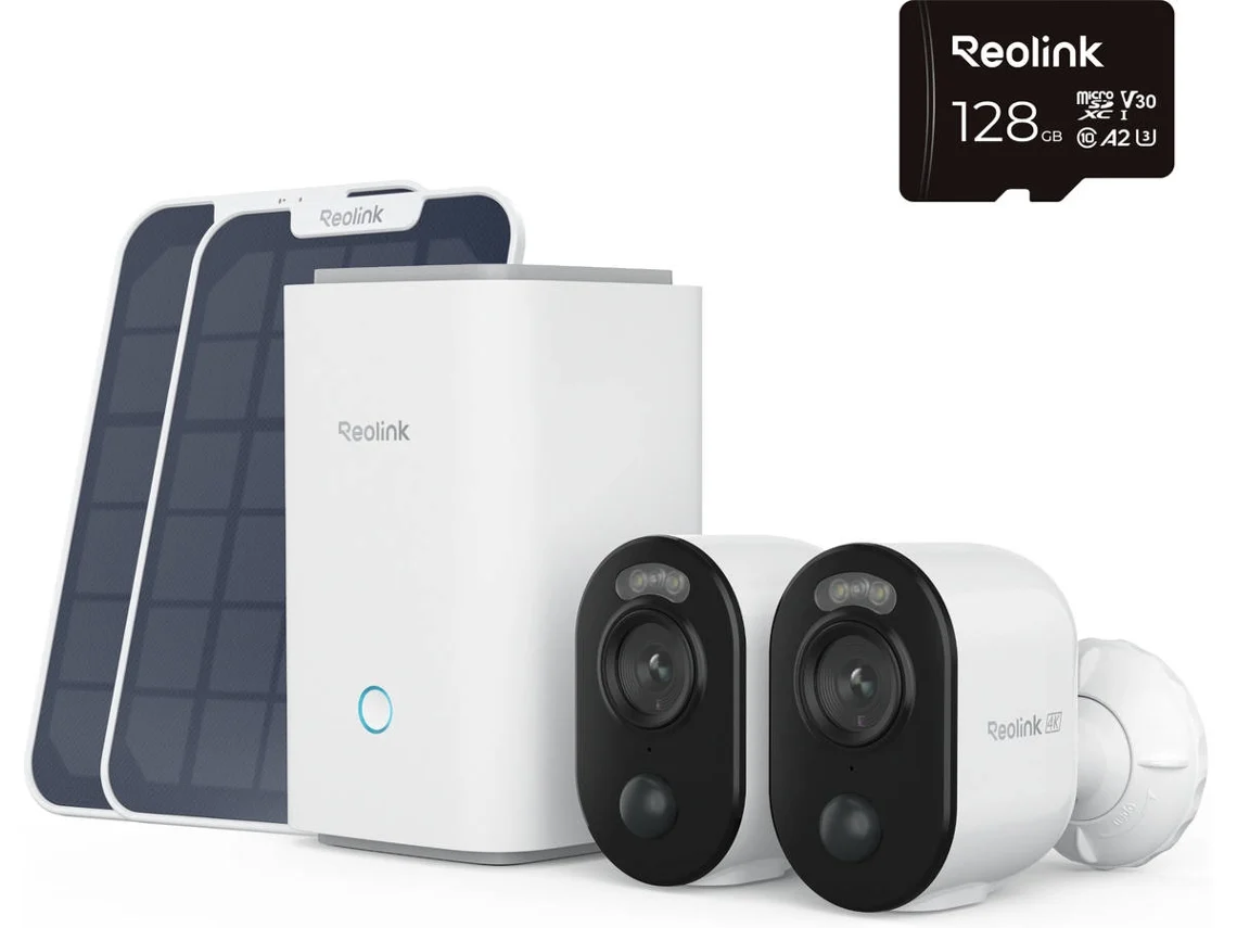 Kit Segurança 3 – 2x Câmaras REOLINK B350 com Painel Solar + HUB Gravação  (WiFi - Bateria/Solar – 4K - 8 MP )