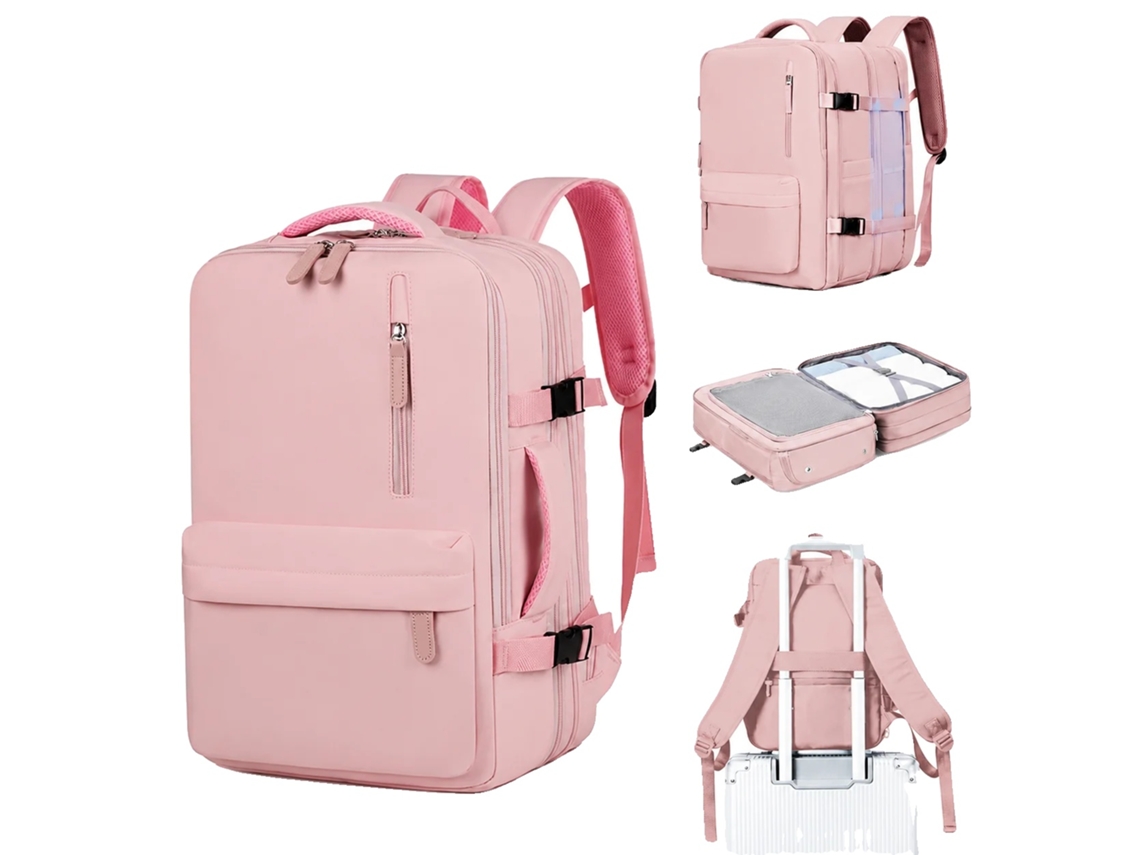 Mochila, Impermeável, Com Porta De Carregamento Usb Integrada, Rosa