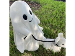 Lurelia Fantasma Com Cachorro Halloween Fofo Em Resina Branco Para Jardim, Casa E Festa