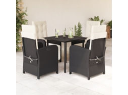 Vidaxl 5 Pcs Conjunto de Jantar P/ Jardim C/ Almofadões Vime Pe Preto