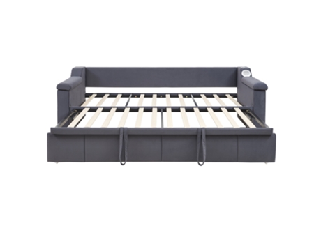 Cama Estofada 90/180x190 Cm Com Usb E Tecido Veludo - Cinza