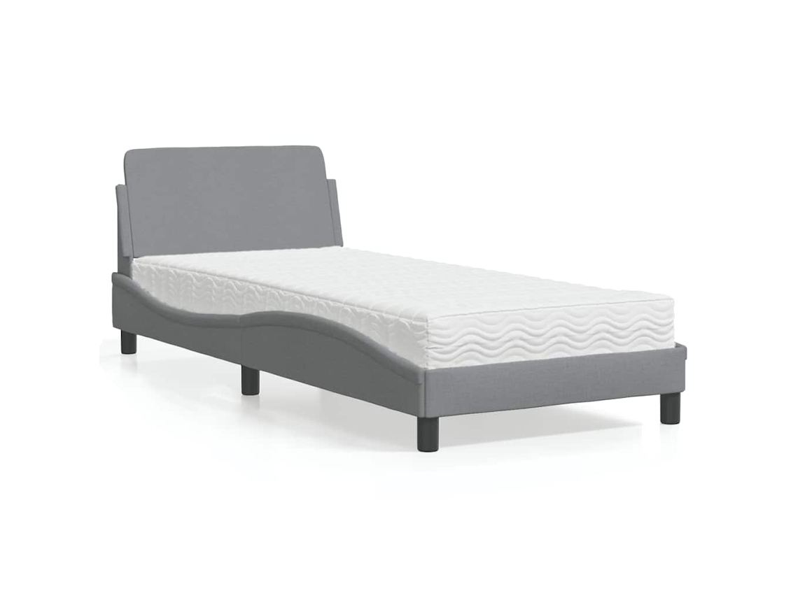 Vidaxl Cama Com Colchão Dover 90x200 Cm Tecido Cinzento-claro