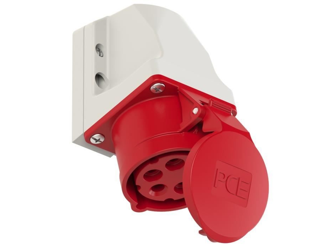 Tomada Saliente Industrial Fêmea Vermelha com Aba 16A 5P 400V 6H Ip44 PCE 115-6K