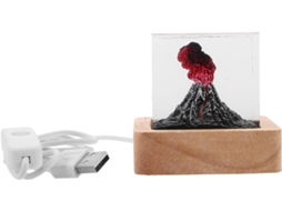 Luminária Noturna Volcanic Em Formato De Cubo Resina Com Base Madeira