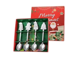 Conjunto De 4 Colheres De Natal Em Aço Inoxidável Com Estampa De Boneco De, Formato Boneco De Gengibre, Para Presente