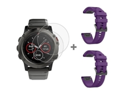 Pulseira De Relógio Lurelia Para Garmin Fenix 5x 26 Mm 2pcs Em Silicone Com 2pcs Película De Vidro Temperado Roxo