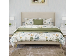 Cama Casal Bege 140x200cm Estofada, Cabeceira Macia, Caixa Baixa (s/ Colchão) - Réplica. -op