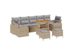 Conjunto 10 Conjunto De Sofás Para Exterior Vidaxl Bege Vime Pe (289 X 124 X 85 Cm)