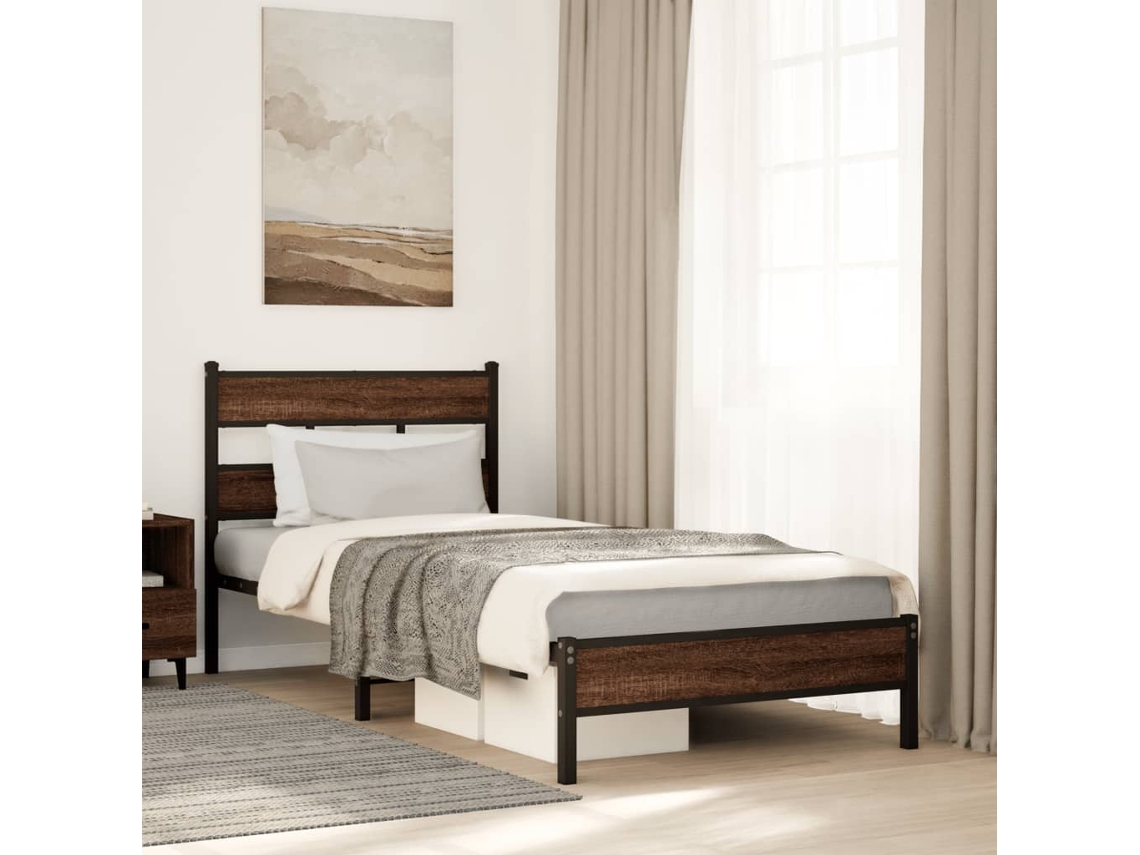 Vidaxl Estrutura Cama S/ Colchão Derivados Madeira Carvalho Castanho