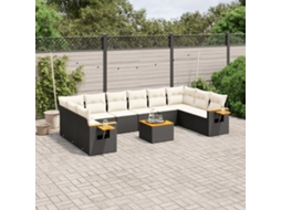 Vidaxl 11 Pcs Conjunto Sofás De Jardim C/ Almofadões Vime Pe Preto