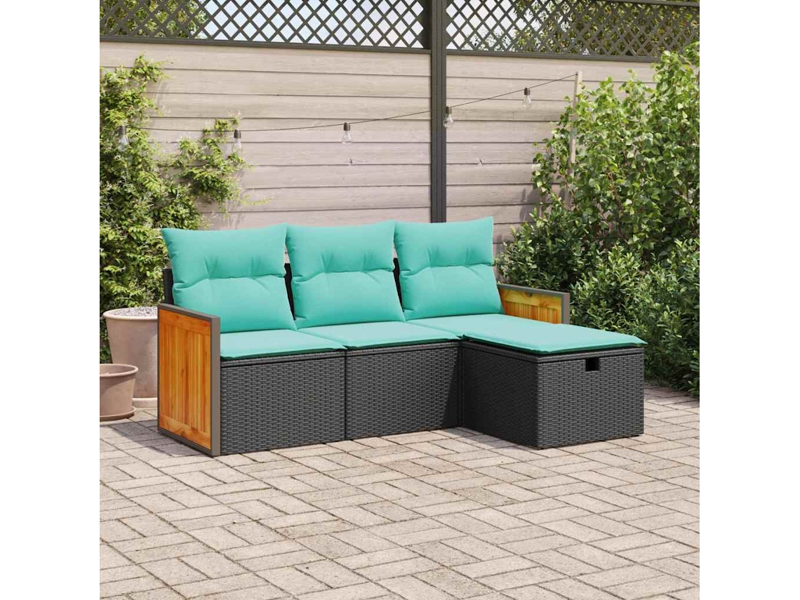 Vidaxl 4 Pcs Conjunto De Sofás Para Jardim C/ Almofadões Vime Pe Preto