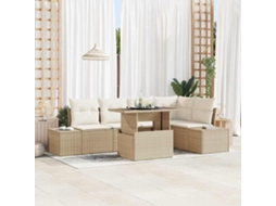 Vidaxl Conjunto De Sofá De Jardim 6 Unid. Bege Vime Pe