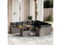 Vidaxl 10 Pcs Conjunto Sofás De Jardim C/ Almofadões Vime Pe Cinzento