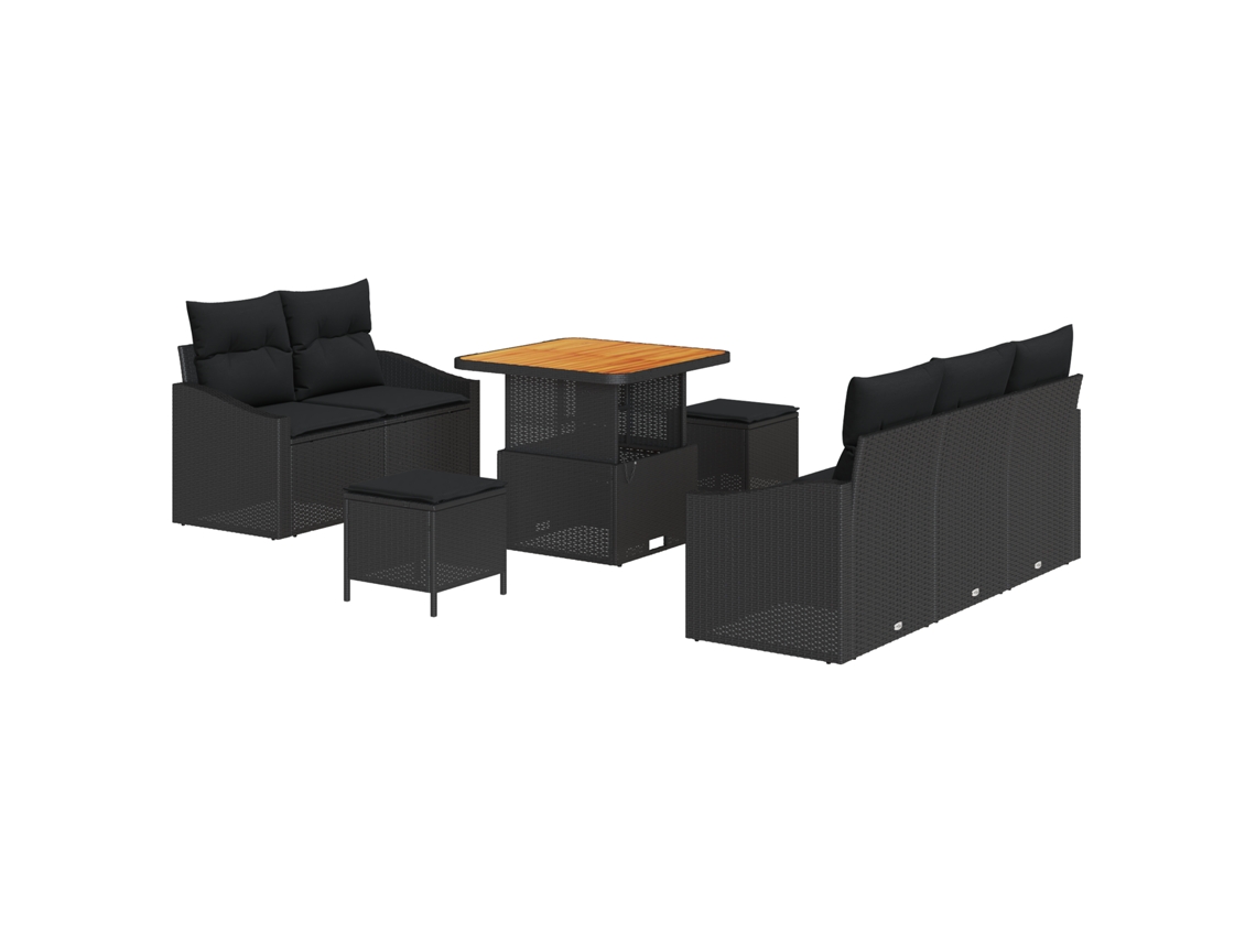 Conjunto 8 Sofá De Jardim Vidaxl Preto Vime Pe (178 X 62 X 85 Cm)