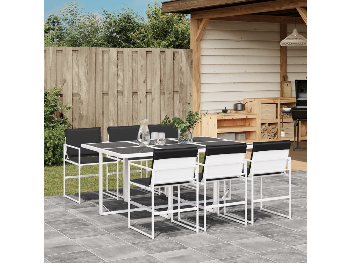 Vidaxl 7 Pcs Conj. De Jantar P/ Jardim C/ Almofadões Textilene Branco