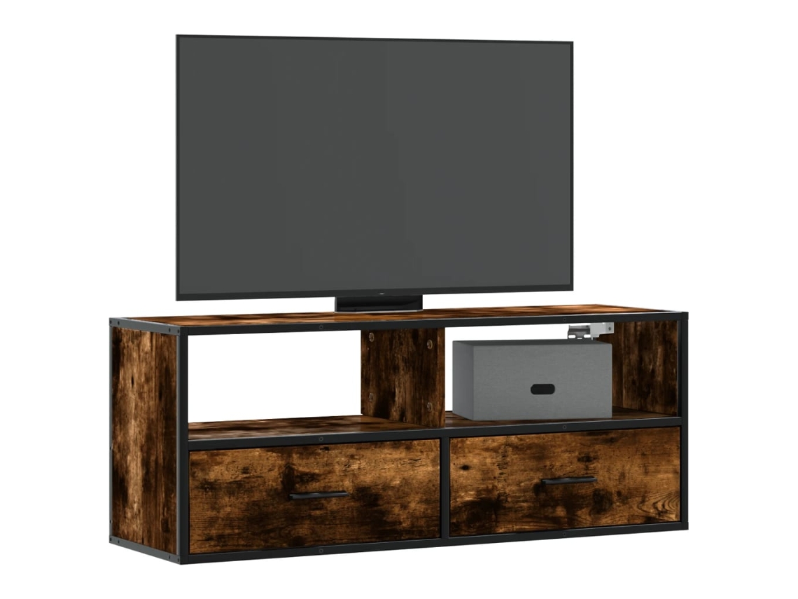 Vidaxl Móvel P/ Tv 100x31x39,5 Cm Deriv. Madeira/metal Carvalho Fumado