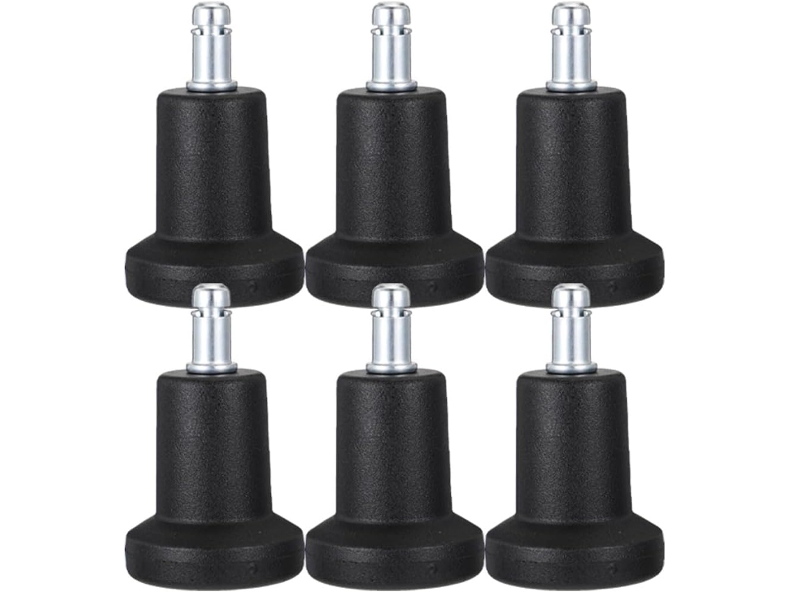 Conjunto de 6 pinos de fixação ajustáveis com bucha, em plástico marrom e metal.