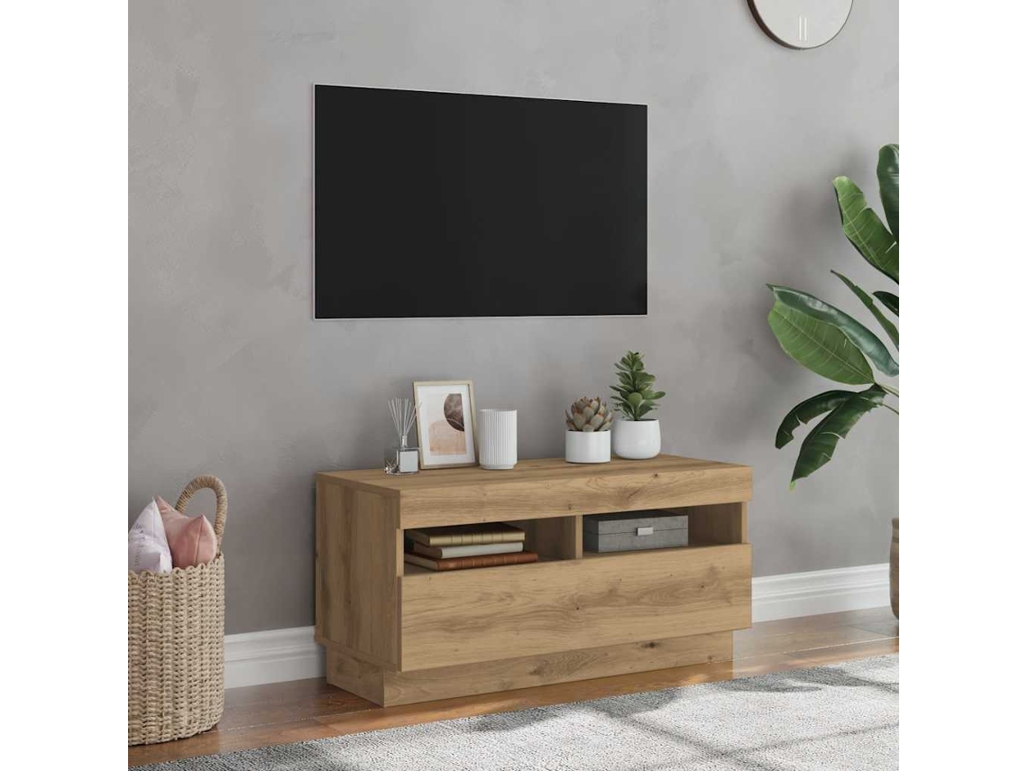 Vidaxl Móvel De Tv Com Luzes Led Derivados Madeira Carvalho Artisiano