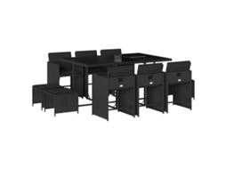 Conjunto de 11 Jantar para Jardim com Almofadões Vime Pe Preto MAISON EXCLUSIVE