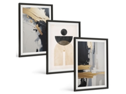 Um Conjunto De Imagens Decorativas Em Uma Moldura Geometria Abstrata, Elegância Moldura Preta Pinturas De Quarto Espelharte (3 Piezas De 40x60 Cm)