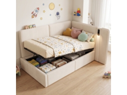 Cama Dia 90x200 Cm Com Baú Hidráulico, Sofá-cama Acolchoado, Poltrona-cama, Com Porta Usb E Luz De Leitura, Veludo Bege.