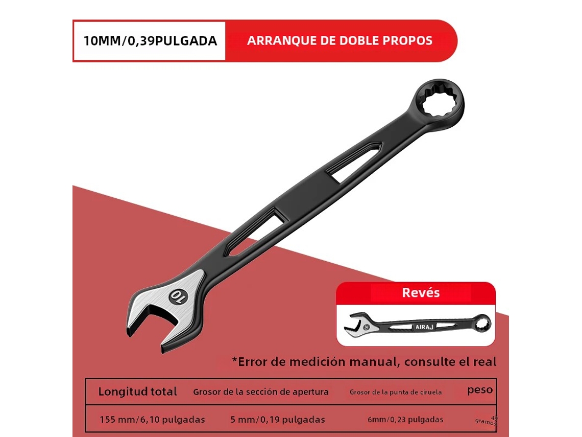 Chave de Catraca Dupla , Ferramenta Industrial de Reparo Automotivo Geral, Feita de Aço Carbono. MDUG (10 Mm)