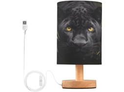 Luminária De Cabeceira Led Pantera Negra, Luminária De Leitura Com Cúpula Tecido, Base De Madeira E Porta Usb Para