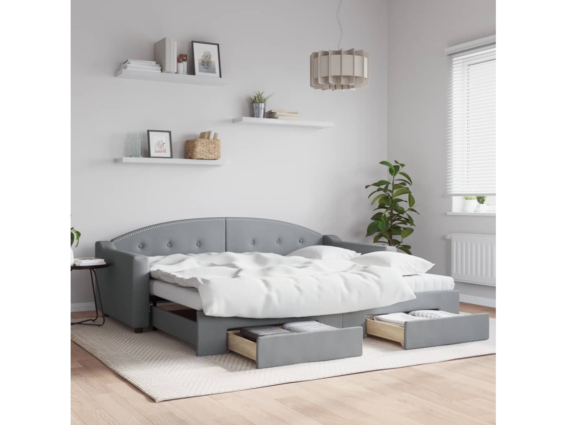 Vidaxl Sofá-cama C/ Gavetão E Gavetas 90x200 Cm Tecido Cinzento-claro
