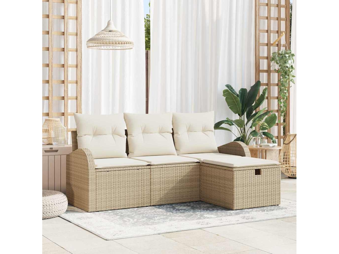 Vidaxl Conjunto De Sofá De Jardim 4 Unid. Bege Vime Pe