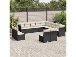 13 Pcs Conjunto De Sofá De Jardim Com Almofadões Vime Pe Preto Haochrymec