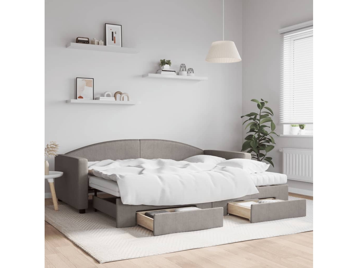 Vidaxl Sofá-cama C/ Gavetão/gavetas 90x200 Cm Tecido Cinza-acastanhado