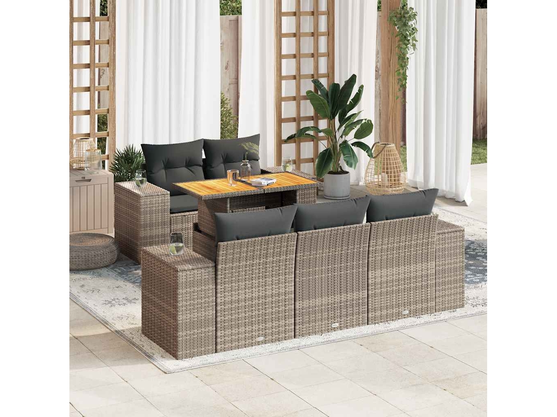 Vidaxl 6 Pcs Conjunto Sofás De Jardim Com Almofadões Vime Cinzento