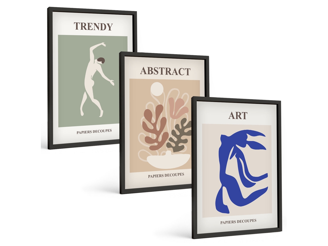 Pinturas Murais Modernas Figuras De Plantas Estilosas, Matisse Moldura Preta Fotos Para O Escritório Espelharte (3 Piezas De 40x60 Cm)