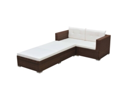 Conjunto 3 Peças Lounge Jardim C/ Almofadões Vime Pe Marrom Dkd Home Decor