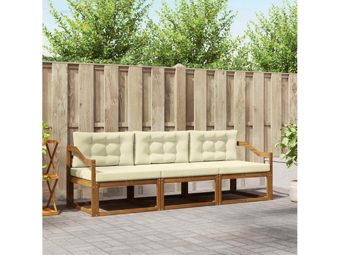 Vidaxl Conjunto De Sofás Para Exterior 3 Unid. Natural E Creme