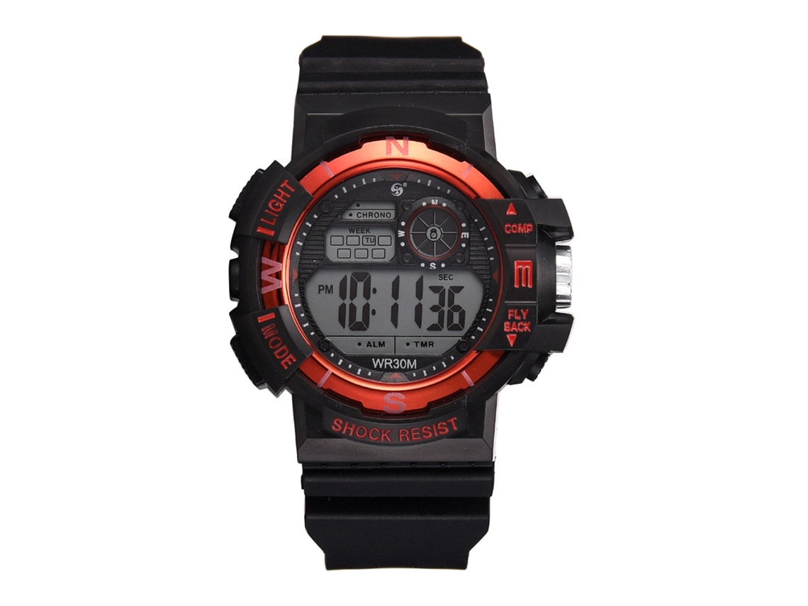 Relógio masculino, estilo casual estudantil, pulseira de silicone, à prova d'água, vermelho