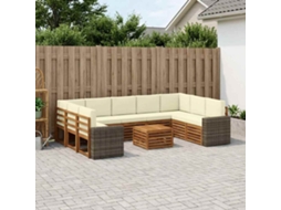 Vidaxl Conjunto De Sofás Para Exterior 10 Unid. Natural E Creme