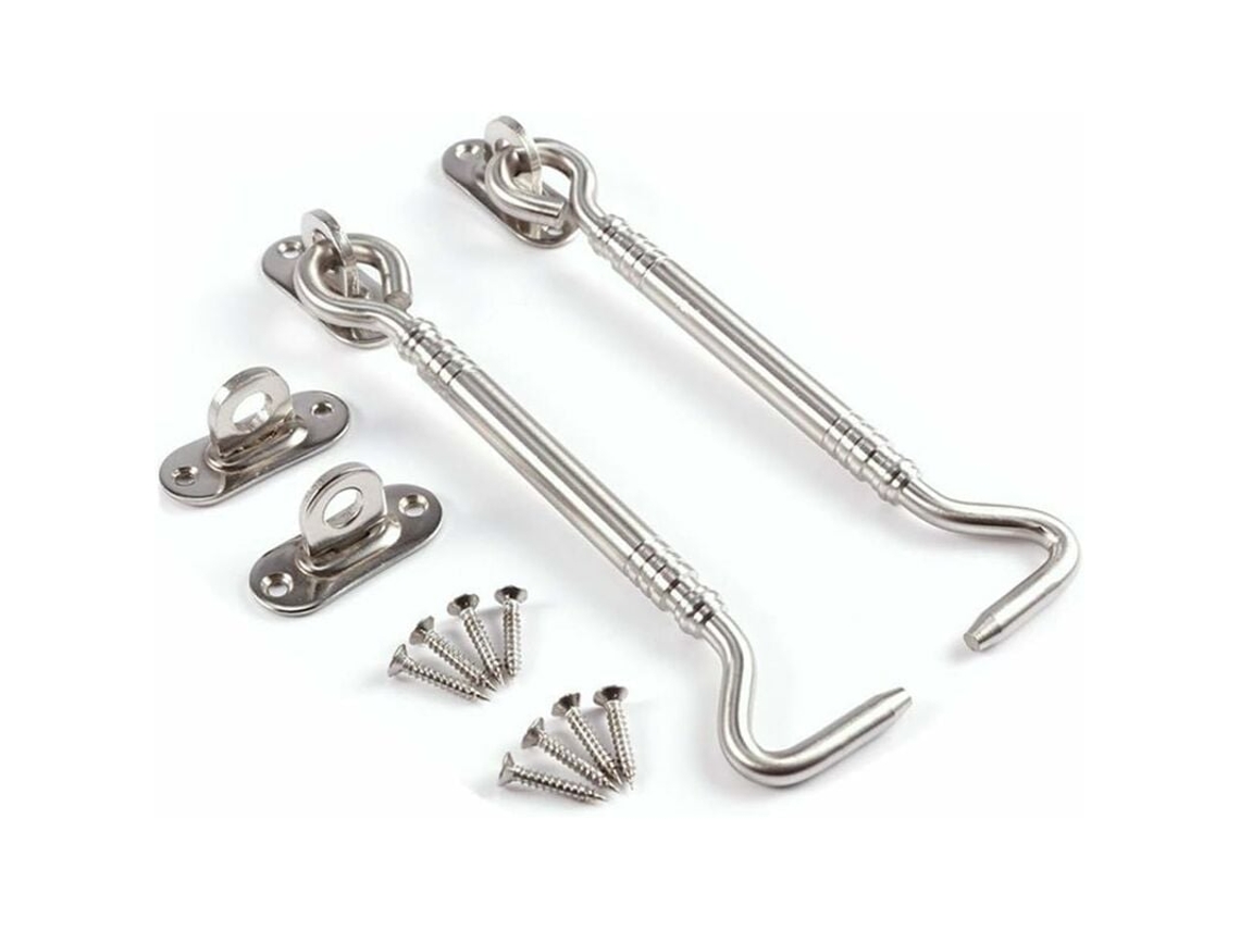 Gancho De Porta Storm Hook Em Aço Inoxidável, Multifuncional, Para Portas De Galpões, Garagens, Janelas E Cabanas, 15 Cm(6"), Pacote Com 2 Unidades