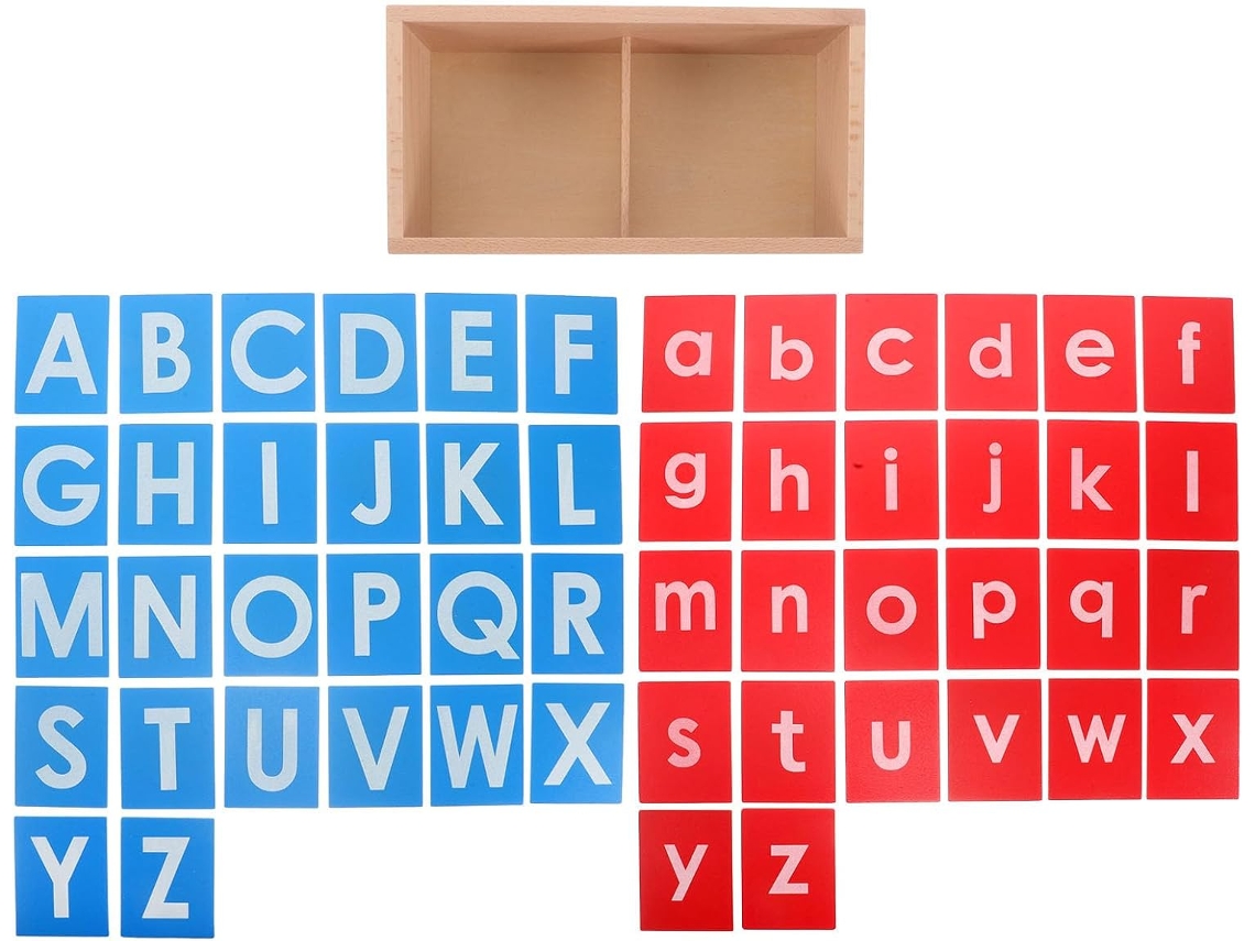 Conjunto De Alfabeto Madeira Abaodam Com Letras Rígidas Vermelhas E Azuis Para Aprendizado Traçado,